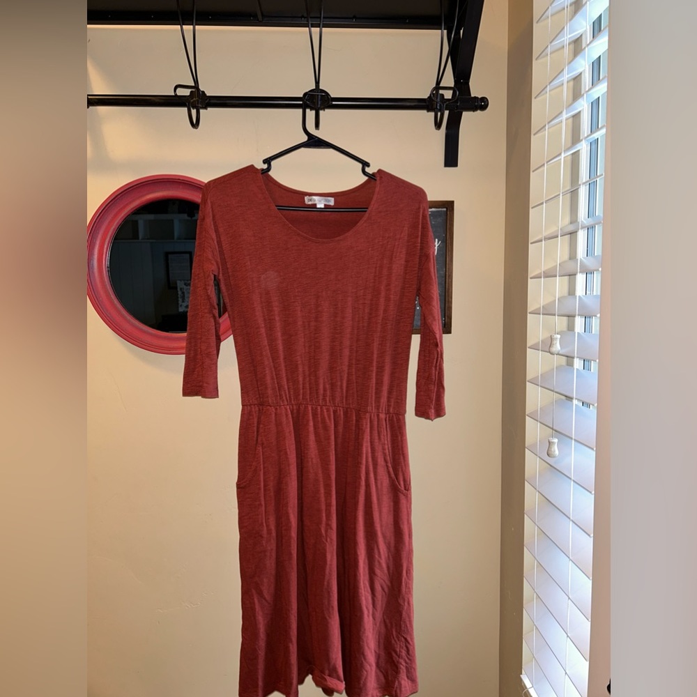 Burnt orange, mid length, long sleeve dress